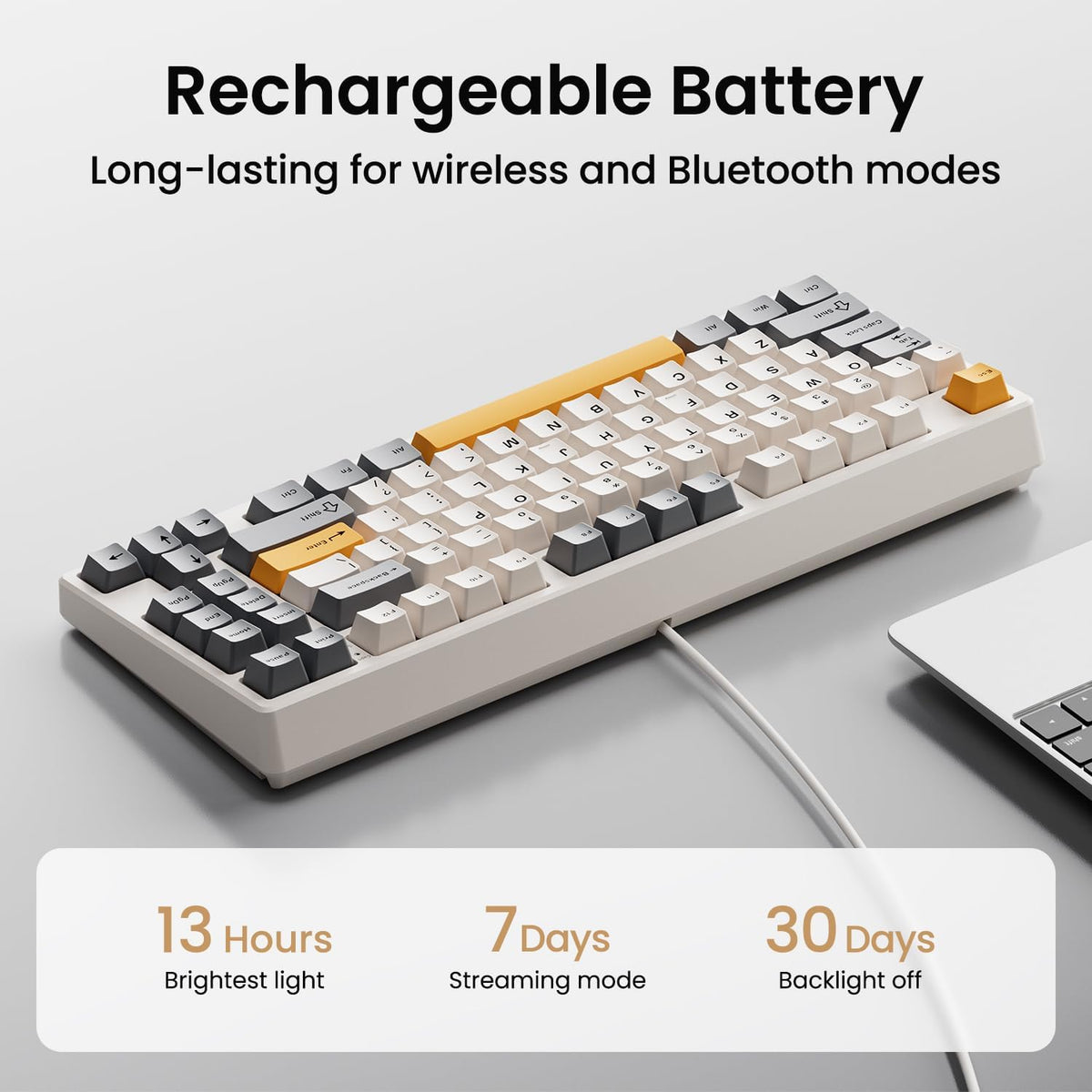 Kisnt KN85 Wireless Mechanical Keyboard, 75% Layout, Bluetooth/2.4GHz/USB-C, Custom RGB Backlit, Hot-Swappable Linear Switch, Creamy Sound for Gaming/Typing (Retro Beige) - Image 9