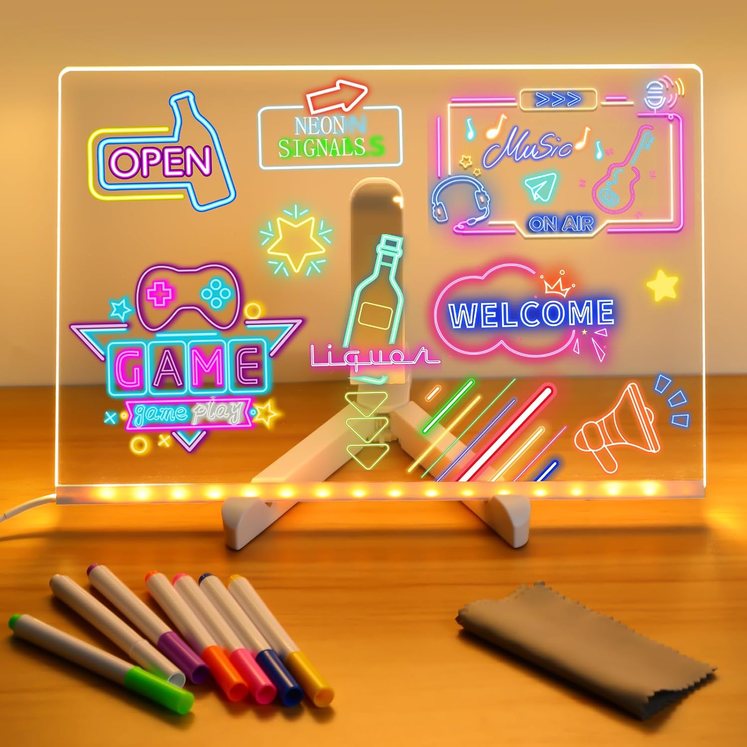 Niaoyun LED note board with colors front view glowing in a dark bedroom setting