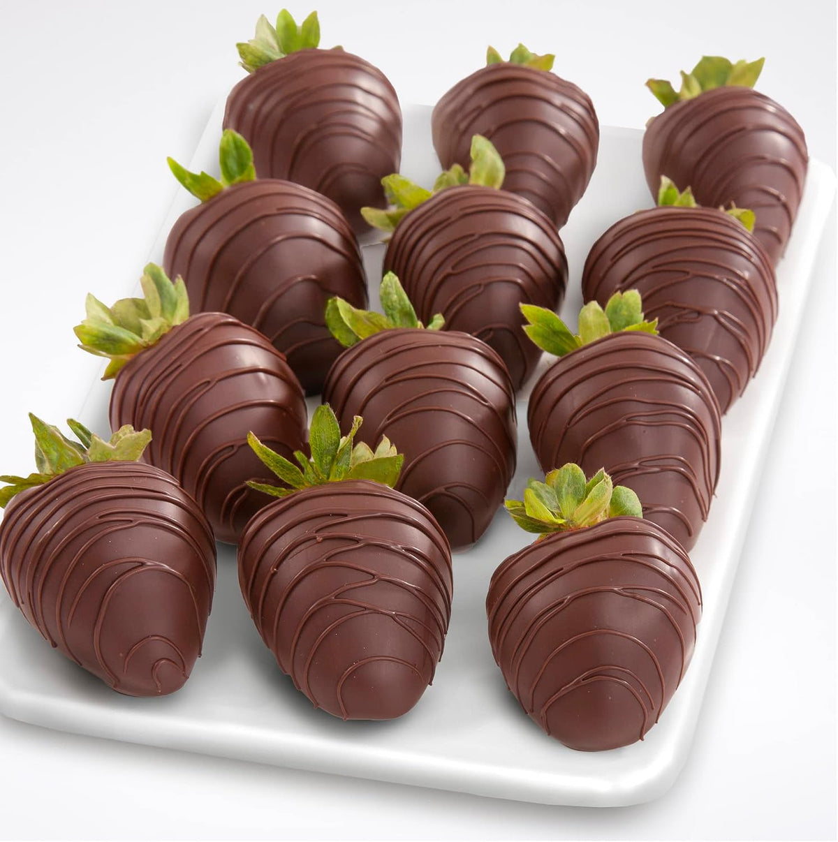 Twelve gourmet dark chocolate dipped strawberries in gift box