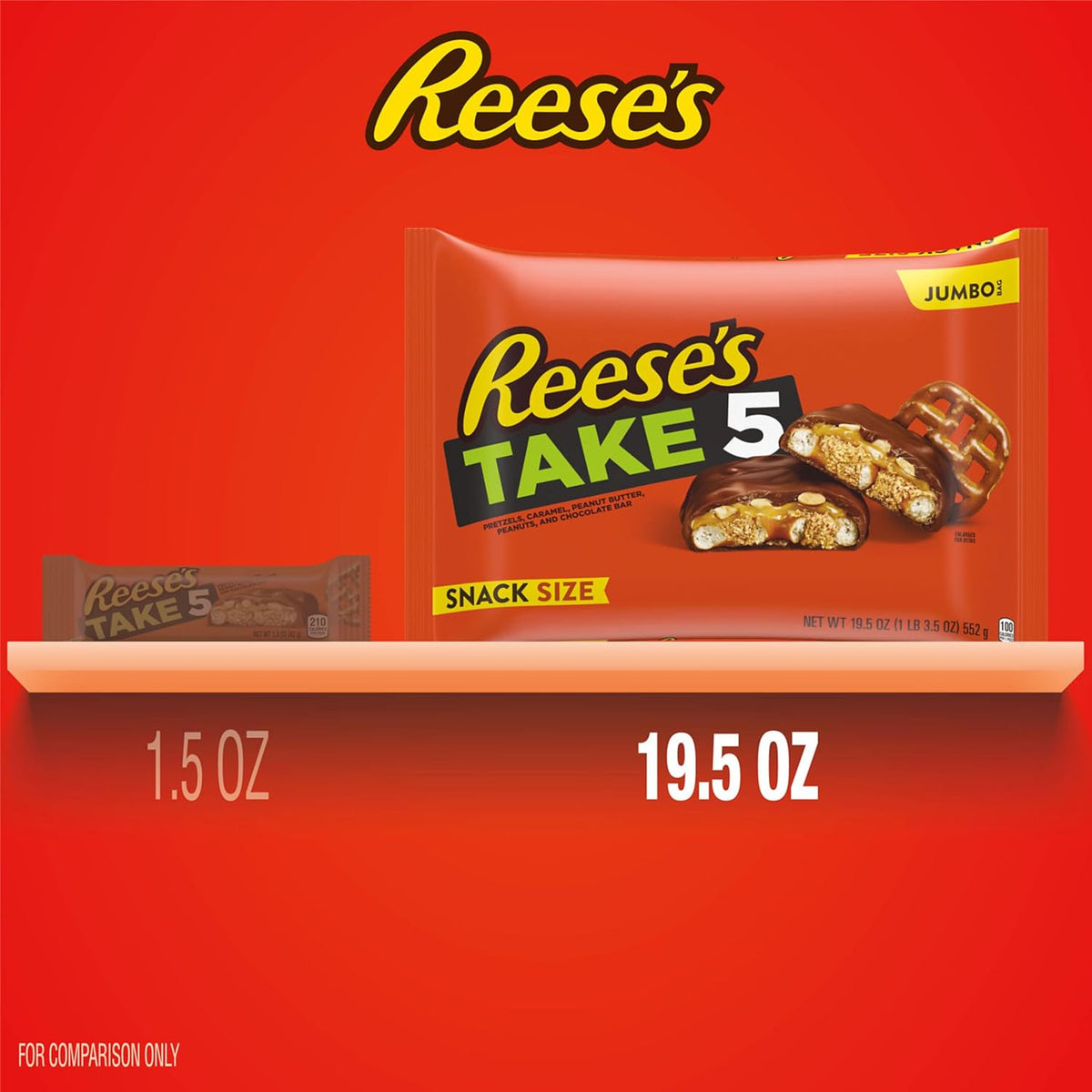 Reese's Take Five snack size bars spilling out of jumbo bag