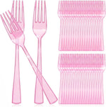 Minatee heavy duty pink plastic forks front view for party supplies
