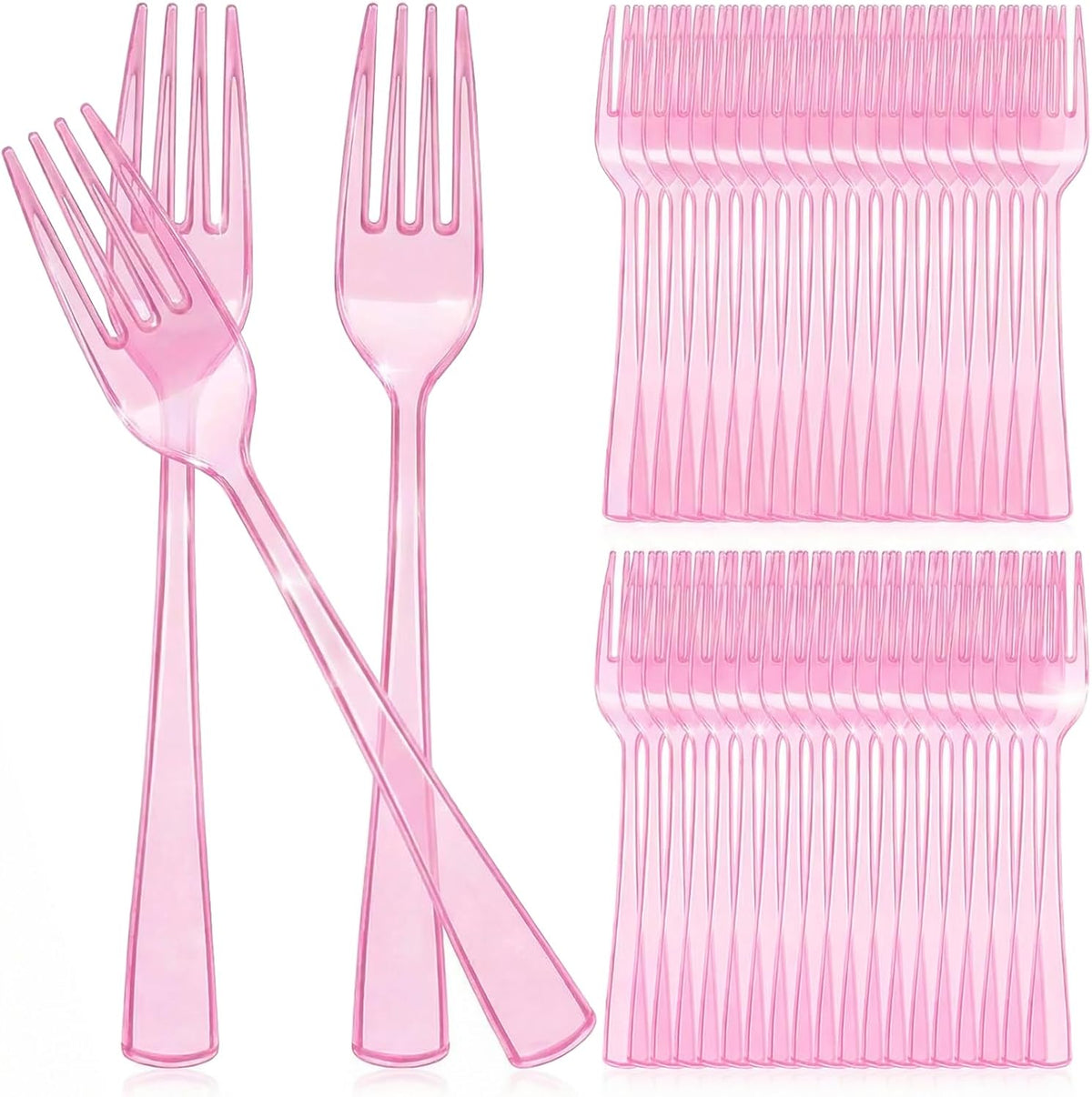 Minatee heavy duty pink plastic forks front view for party supplies