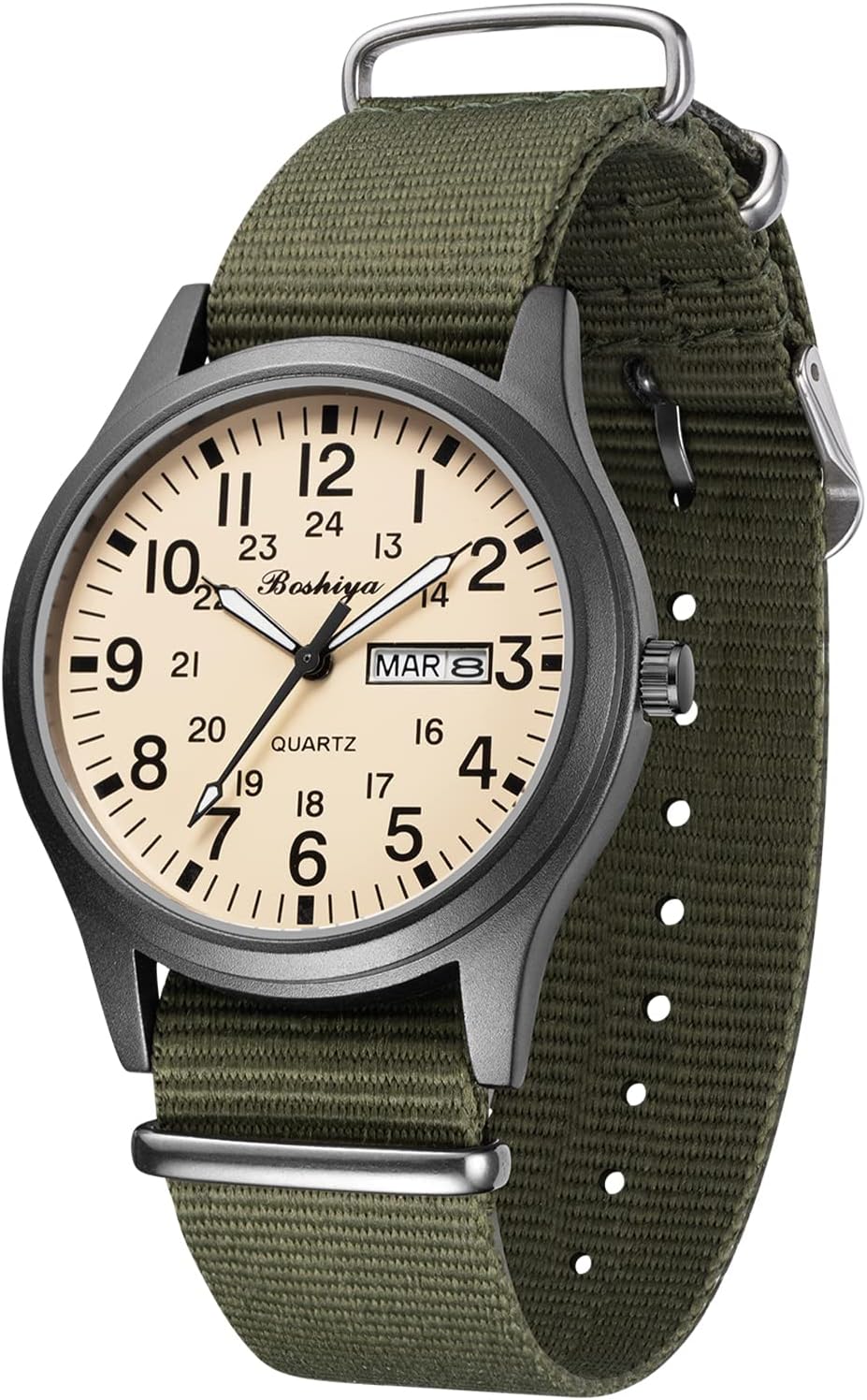Boshiya men's military tactical field watch front view
