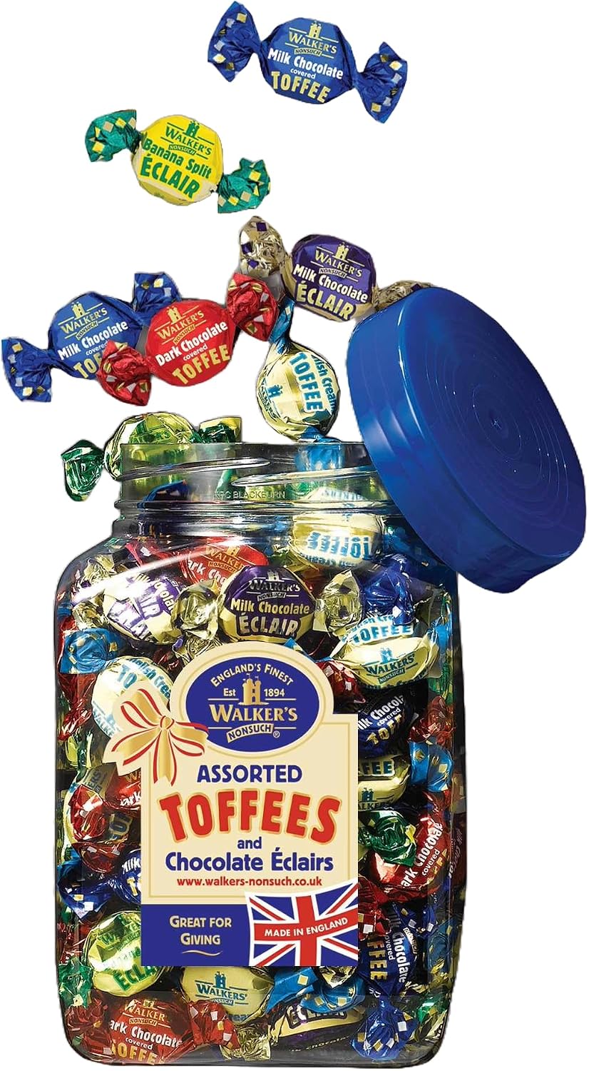 Walkers Nonsuch 1.25 Kilograms gift jar containing individually wrapped English creamy toffees