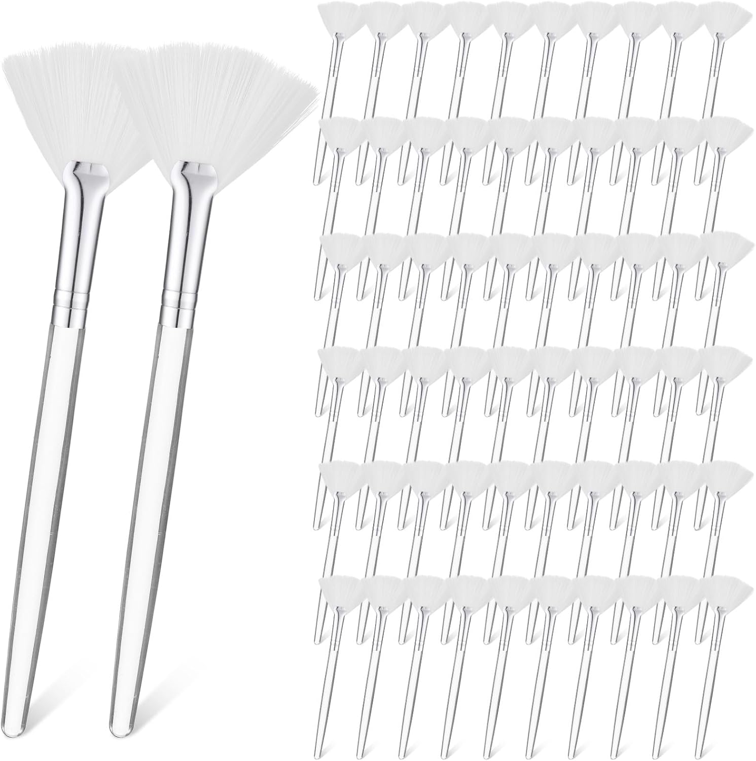 Sieral fan facial brushes front view showing white synthetic bristles and sleek handles