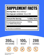 BulkSupplements DMAE Bitartrate Powder nutrition facts label