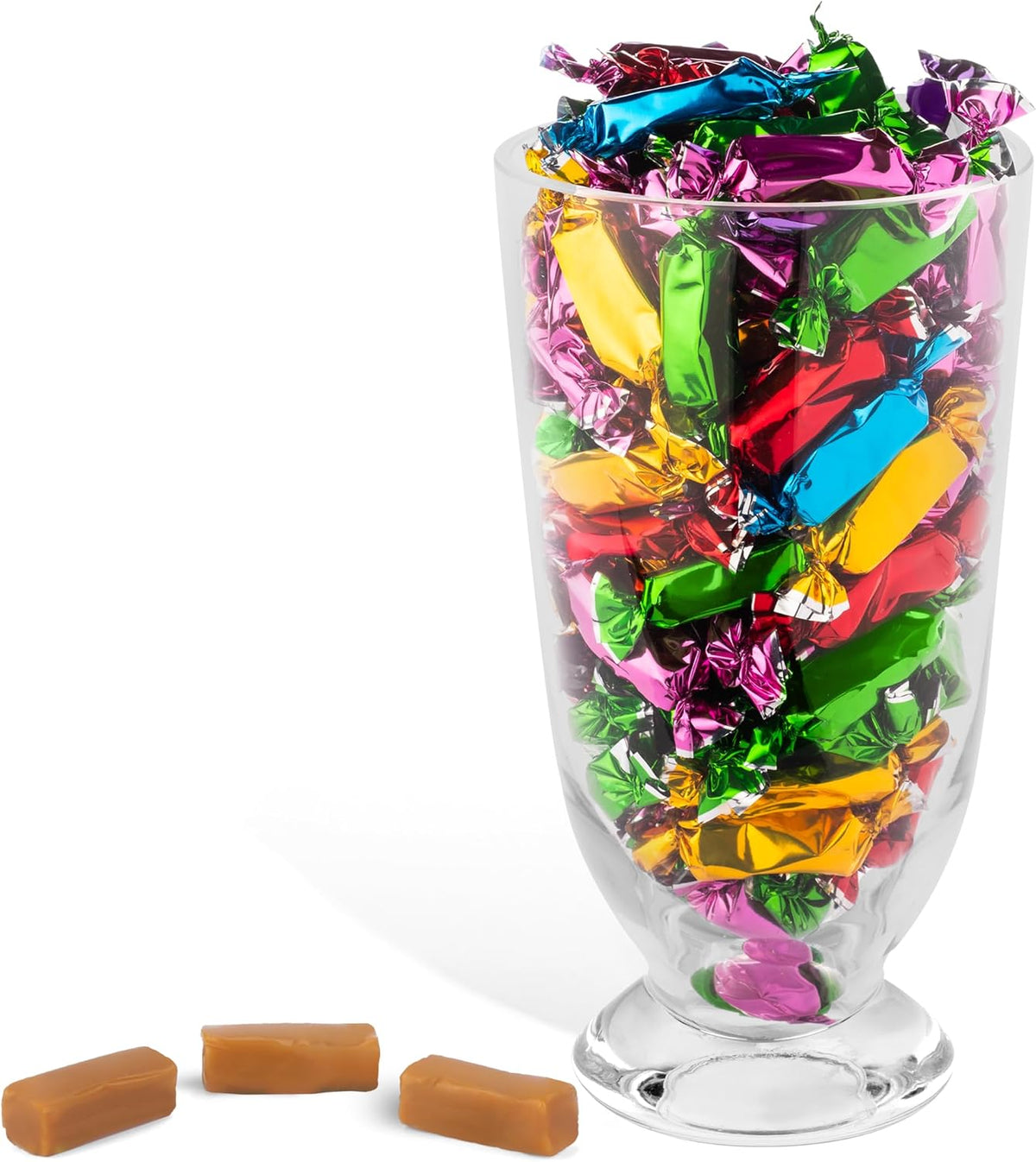 Candy Envy gluten free chewy caramels assorted colors scattered