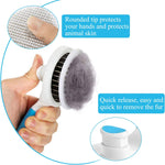Angled view of eMMiuss deshedding brush for long haired cats and dogs