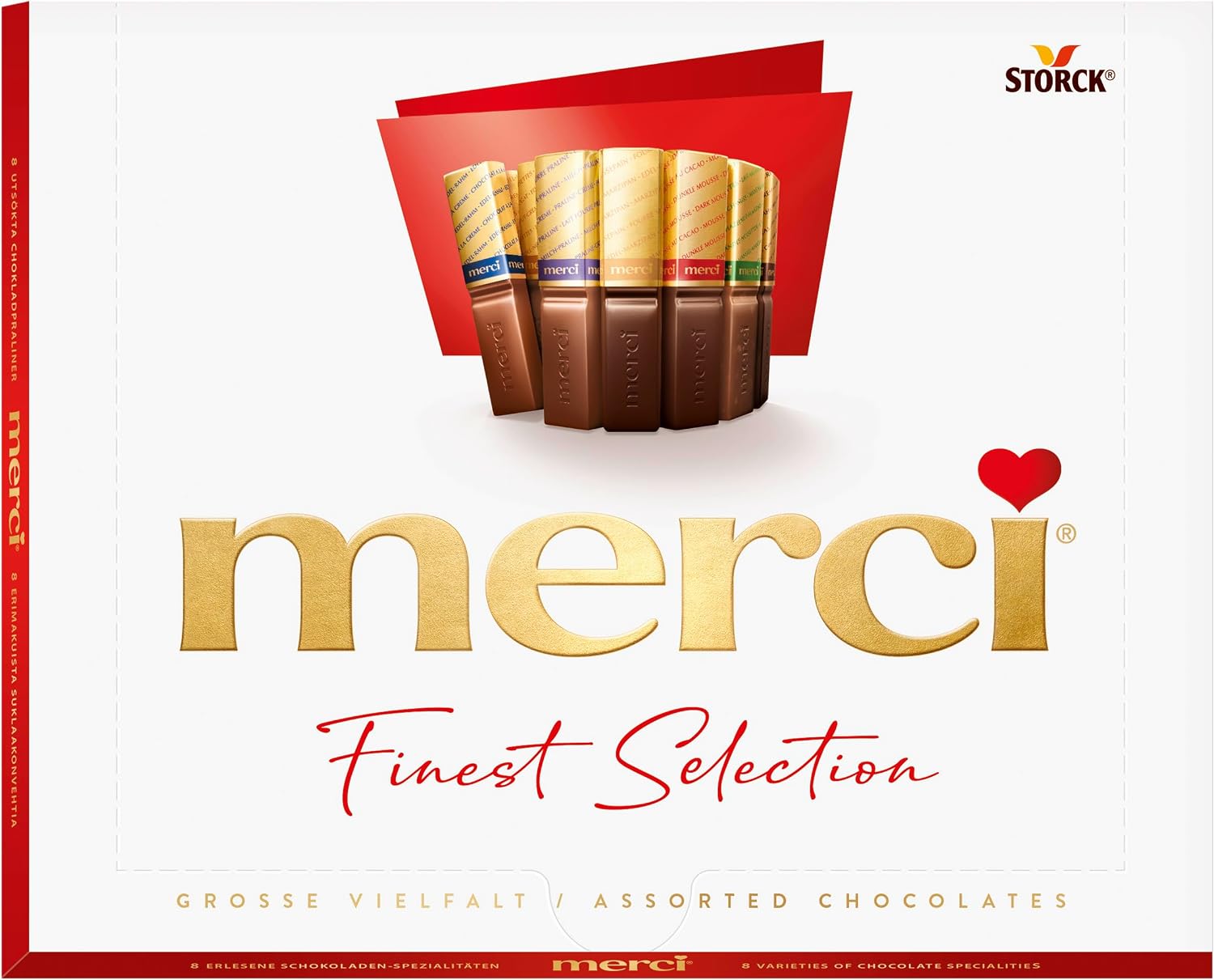 Merci assorted chocolate front view box packaging