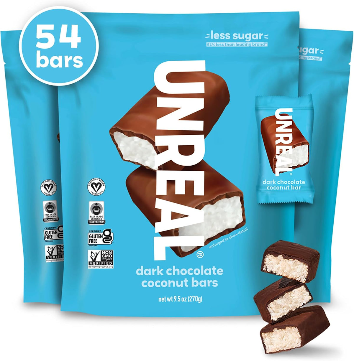 UNREAL low sugar healthy plant based candy bars display
