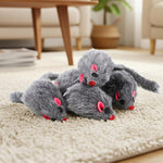 Indoor cat self play mouse toy with soft plush material texture closeup.