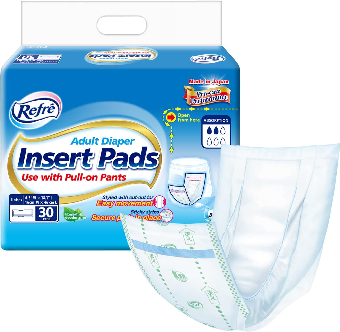 Refre Adult Diaper Insert Pads front view packaging
