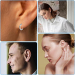 Lifestyle perspective of the unisex huggie earrings worn on an ear piercing.