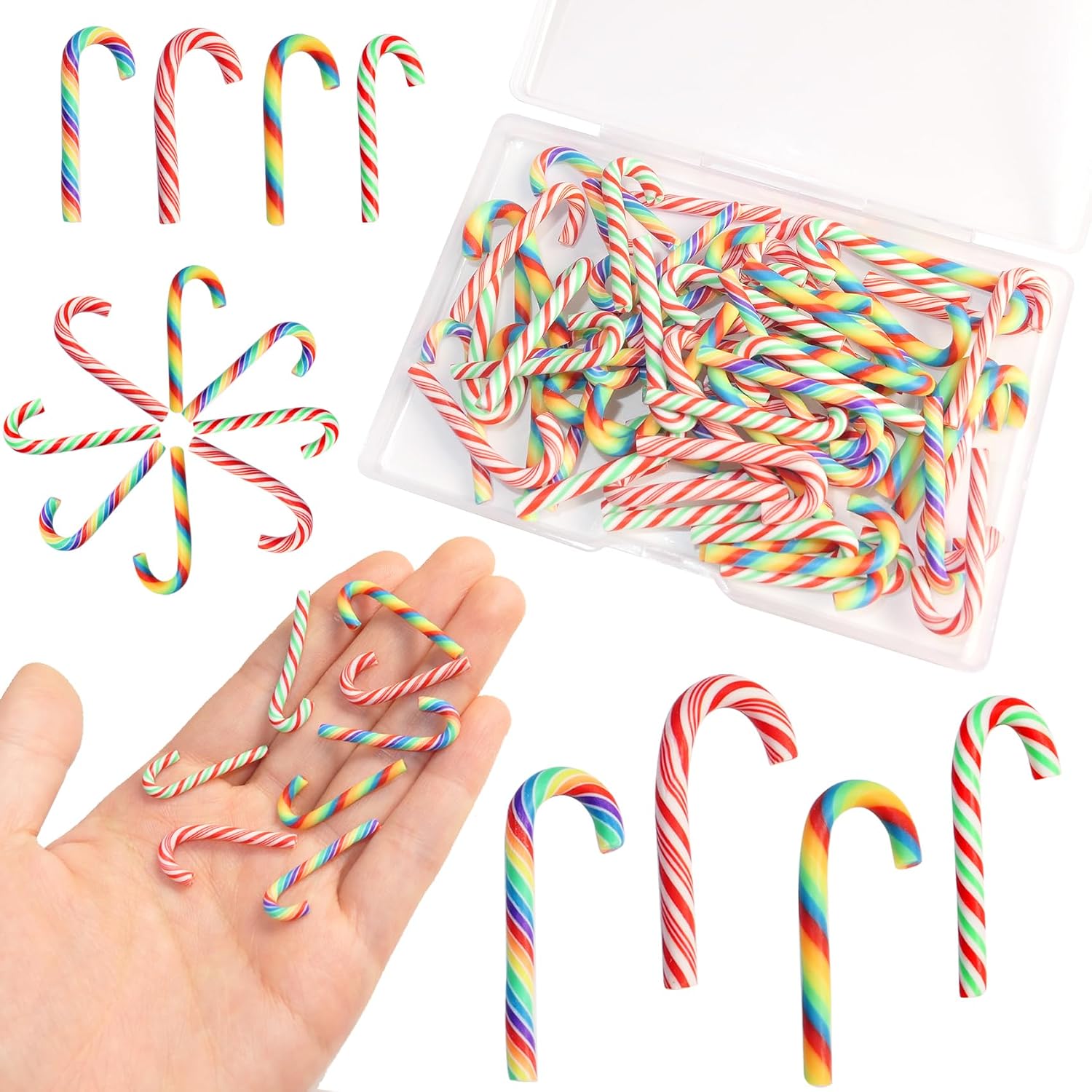 HADDIY Christmas Mini Candy Canes front view of sixty piece pack