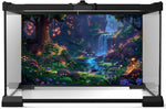 Vibrant rainforest style fish tank backdrop showing cascading falls and tropical mushrooms