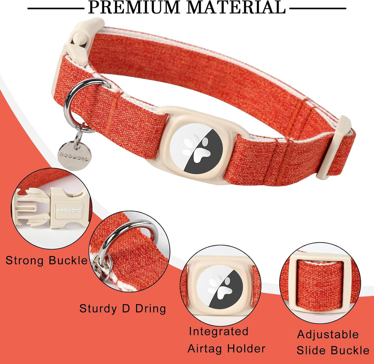 Dogwong natural fabric pet collar close-up of silicone holder
