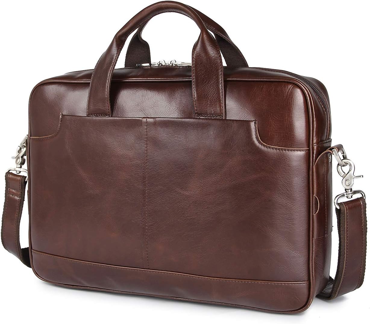 Augus leather laptop briefcase front view