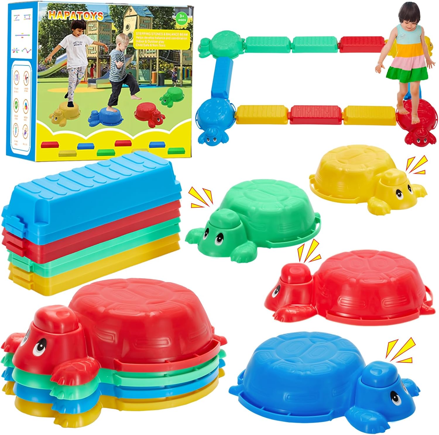 HapaToys 12 Piece Turtle Stepping Stones and Balance Beams set front view