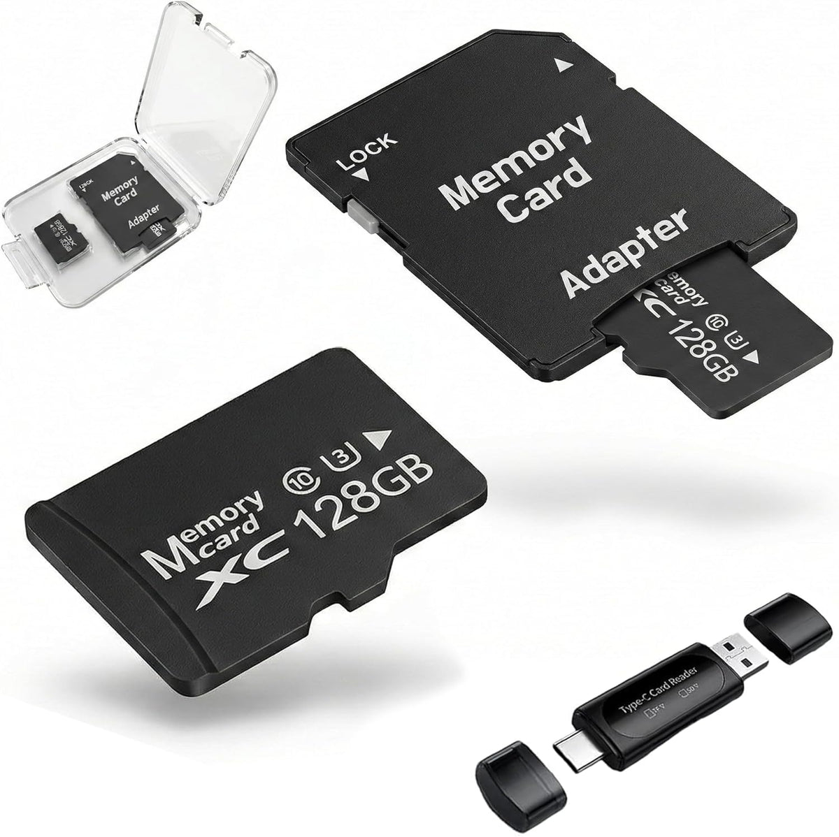 Generic 128GB MicroSDXC memory card front view showing U3 V30 branding