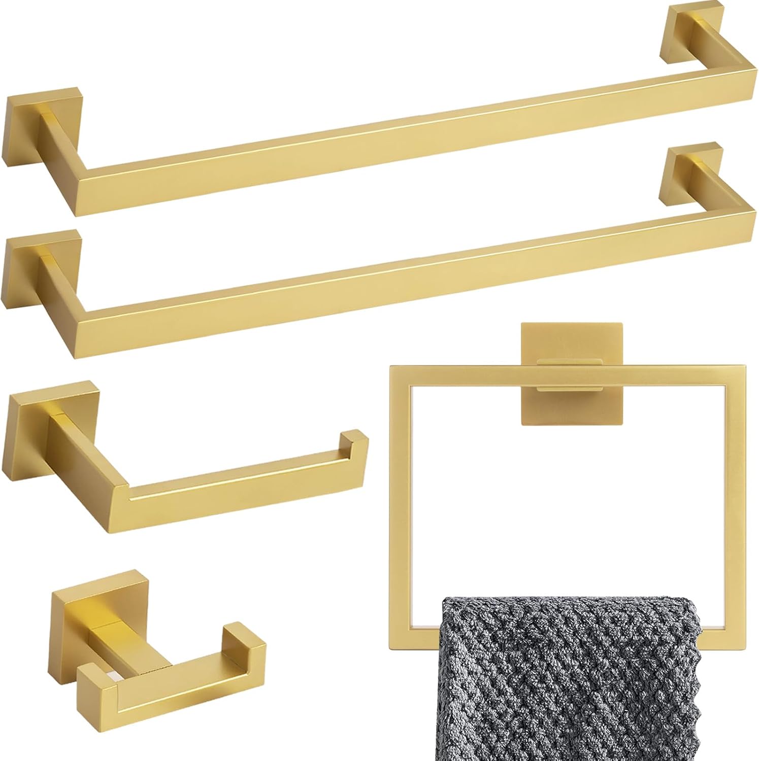 Lava Odoro brushed gold 5 piece bathroom hardware set front view