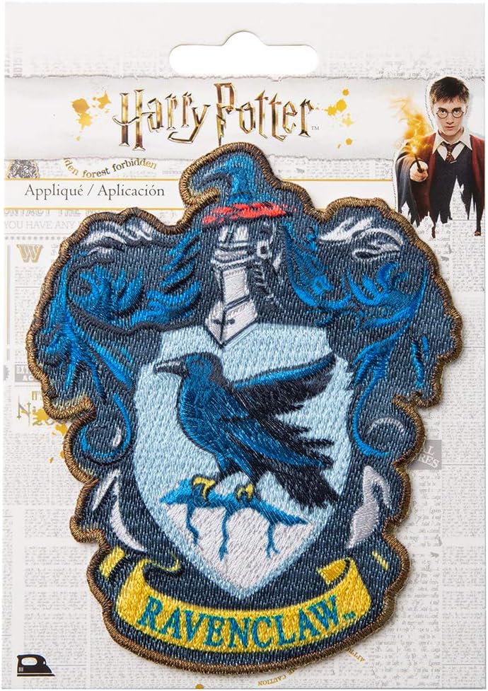 Close up view of Ravenclaw house emblem embroidery details
