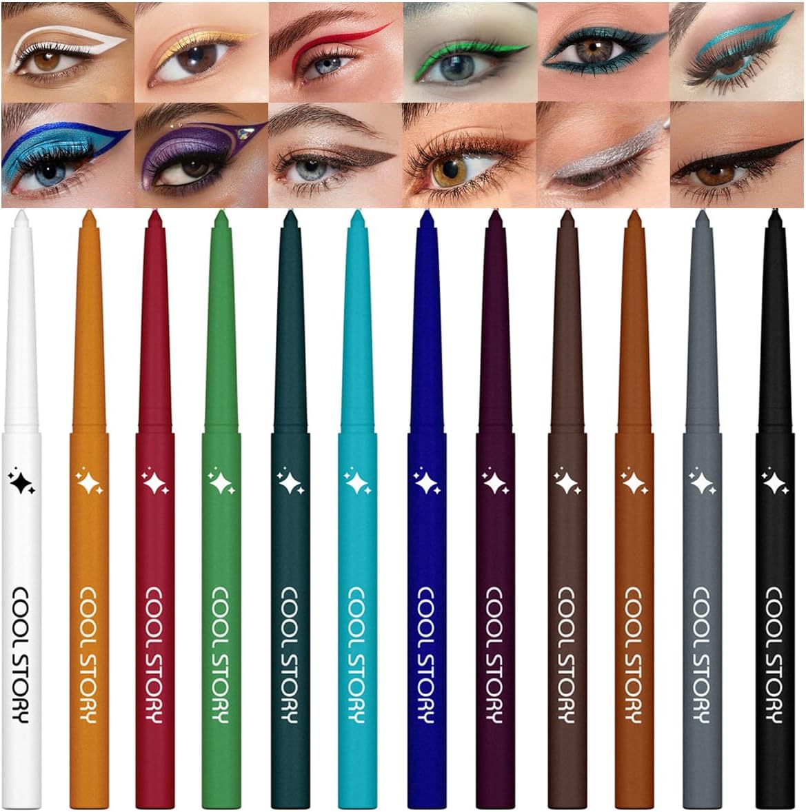 BestLand 12 Colors Shimmer Eyeliner Pen Set front view showcasing twelve colorful metallic gel pencils.