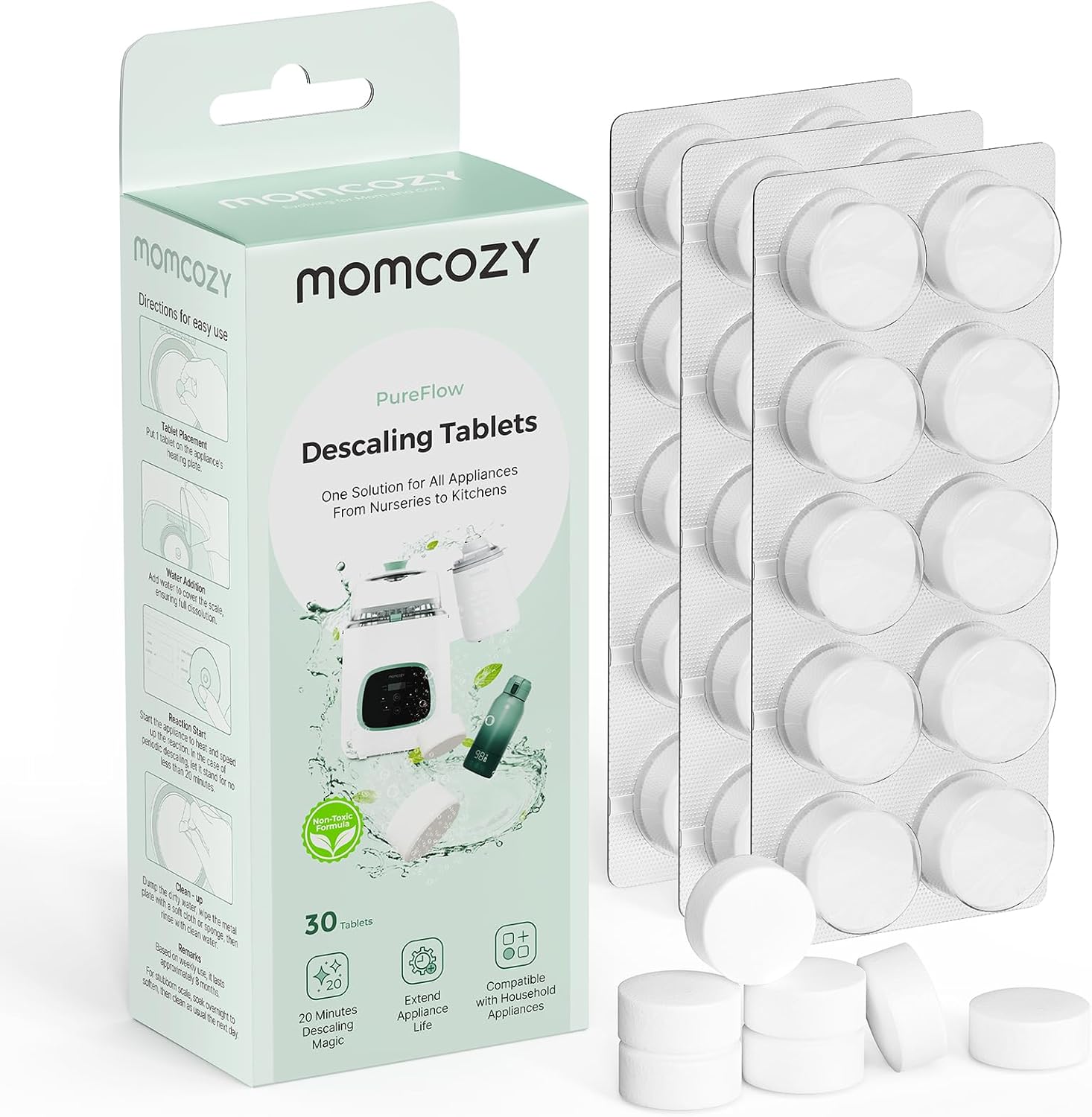 Momcozy official descaling tablets front view package