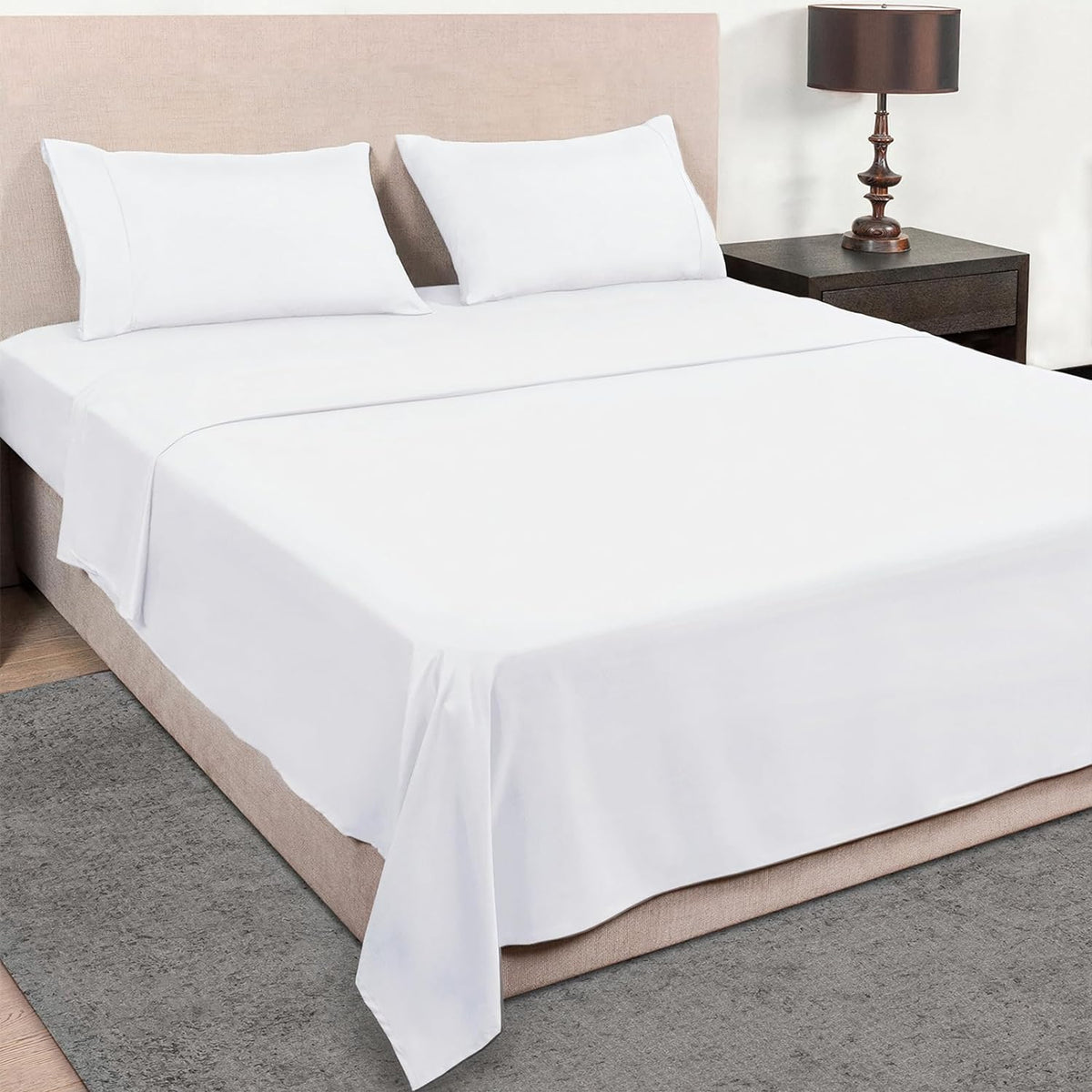 Mejoroom queen sheet set front view white bedding