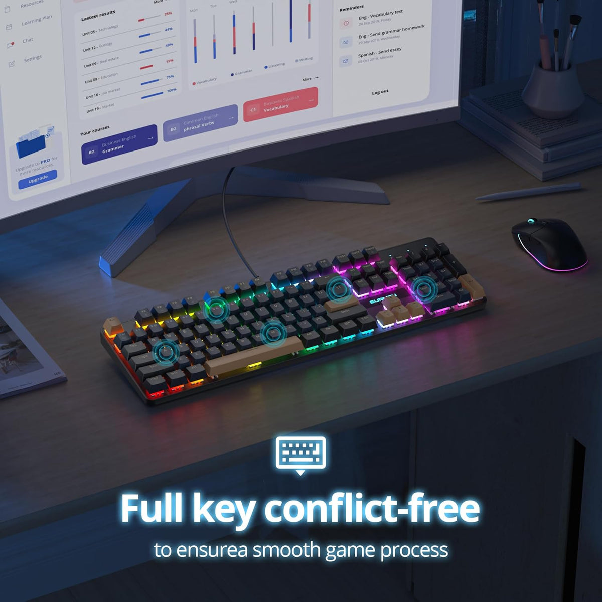 Surmen gaming keyboard red mechanical switches preview