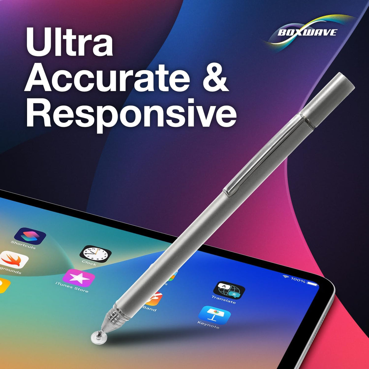 BoxWave capacitive stylus pen resting beside touch screen