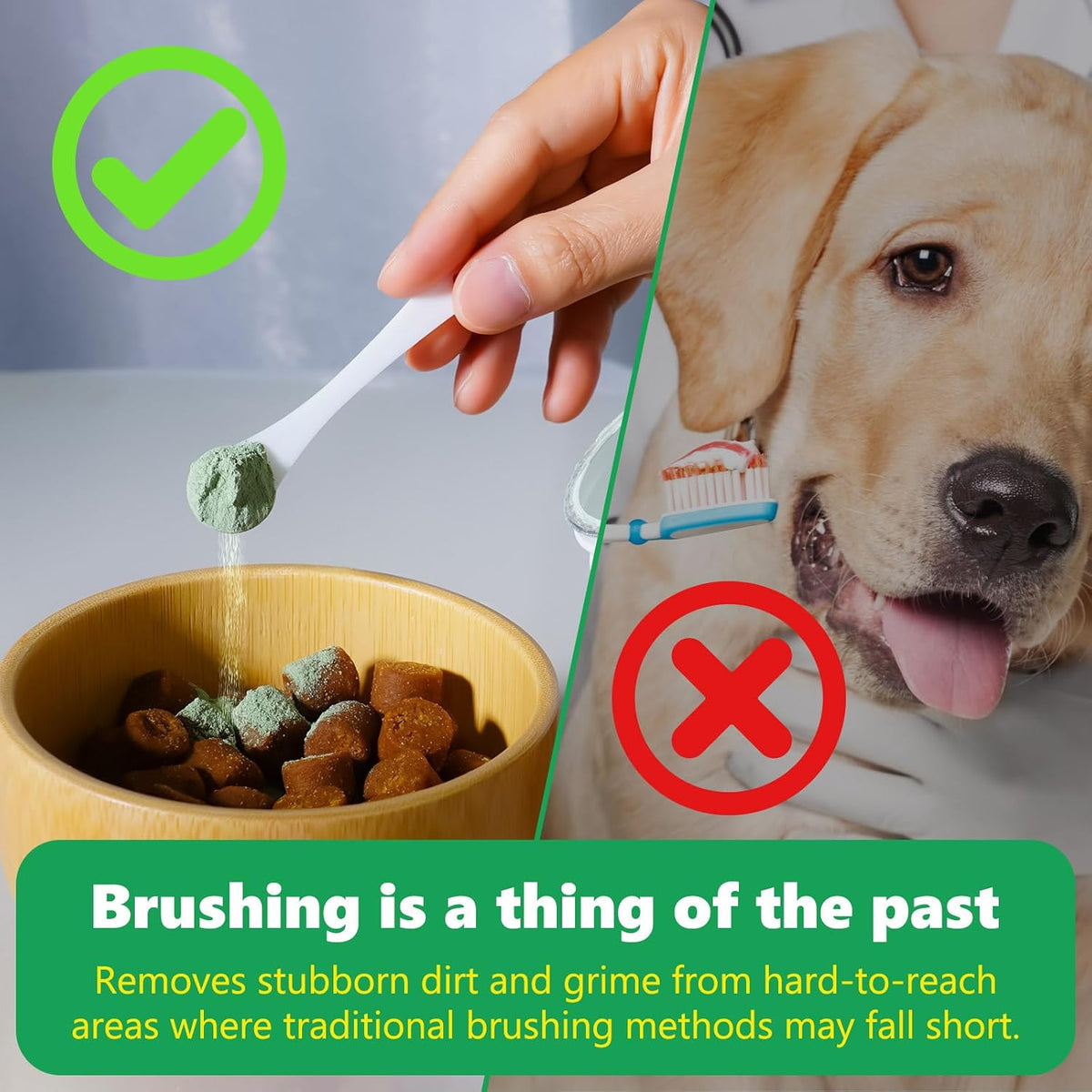 Complete 80g dog dental care powder product presentation