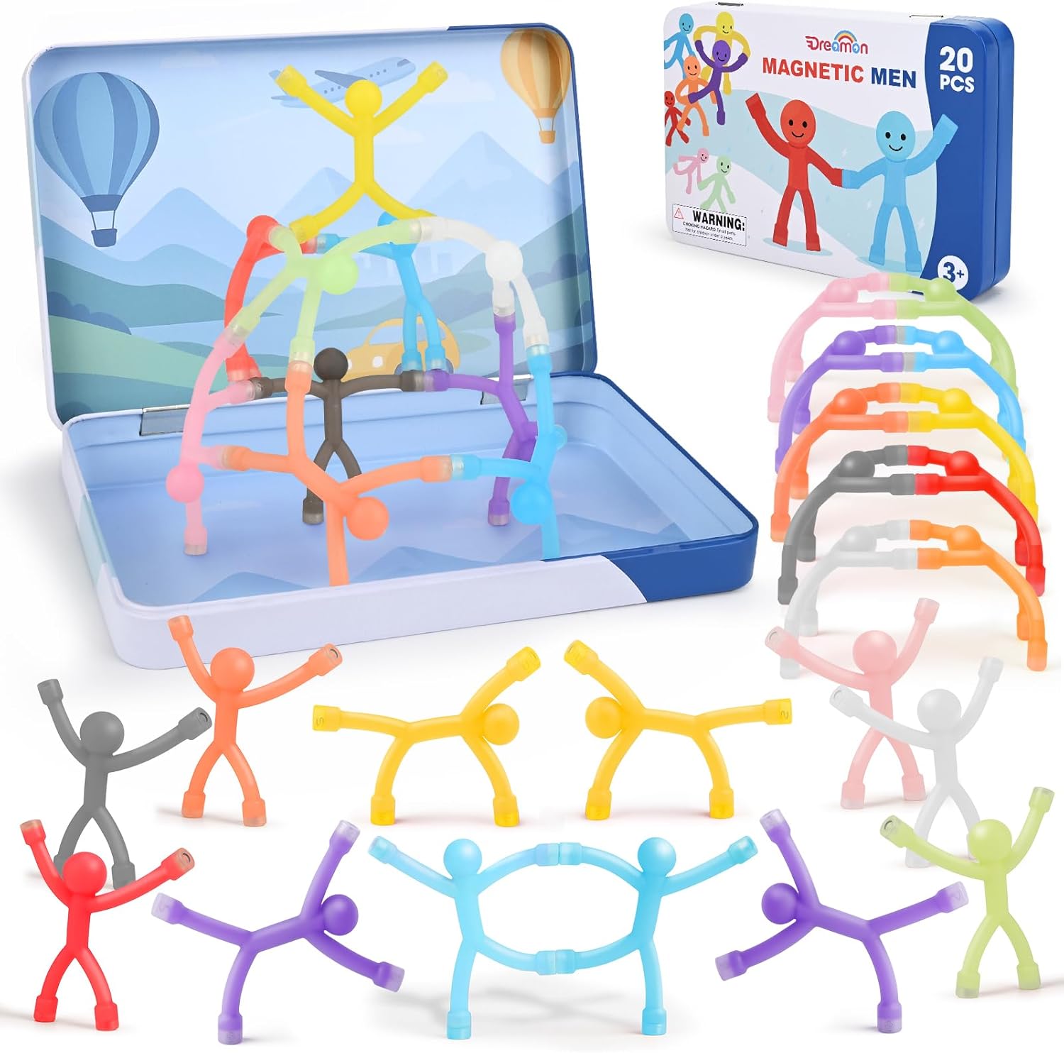 Dreamon twenty piece magnetic travel toys front view showcasing colorful silicone figures