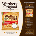 Authentic USA imported Werthers caramel assortment bags close up overview.