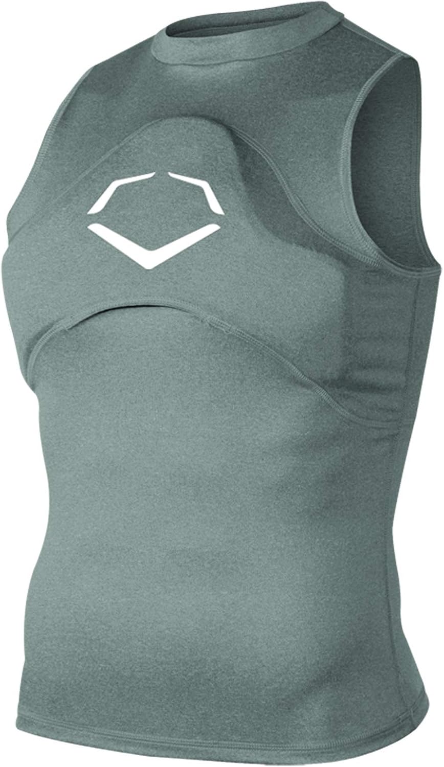 EvoShield protective chest guard sleeveless compression shirt charcoal front view showing the integrated shield pocket
