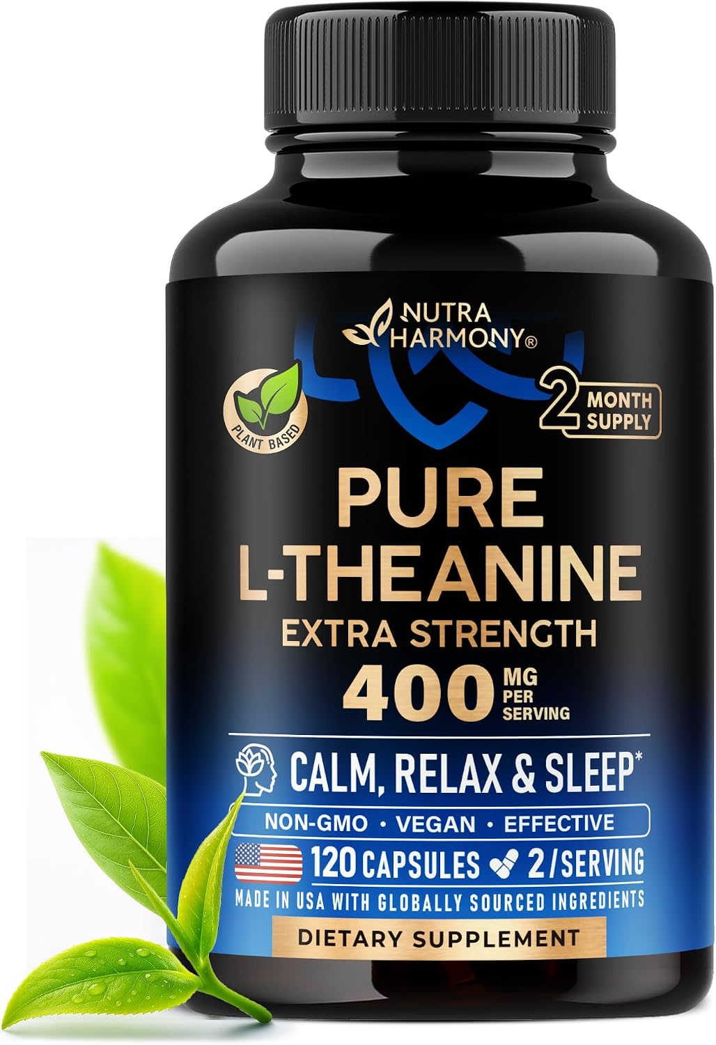L-Theanine 400 mg - L Theanine for Stress Relief - Plant Based - 240 Caps | Extra Strength L Theanine Supplement for Men & Women - Relaxation, Sleep & Calm Support - Lab Tested, Vegan, Non-GMO - Image 10