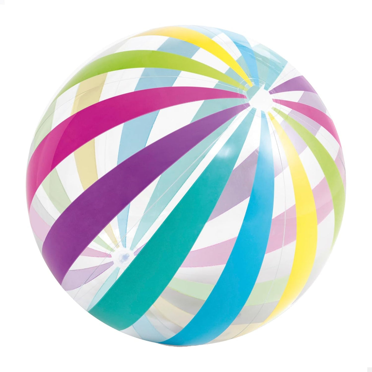 Intex Inflatable Jumbo Beach Ball front view showing multi color transparent striped pattern