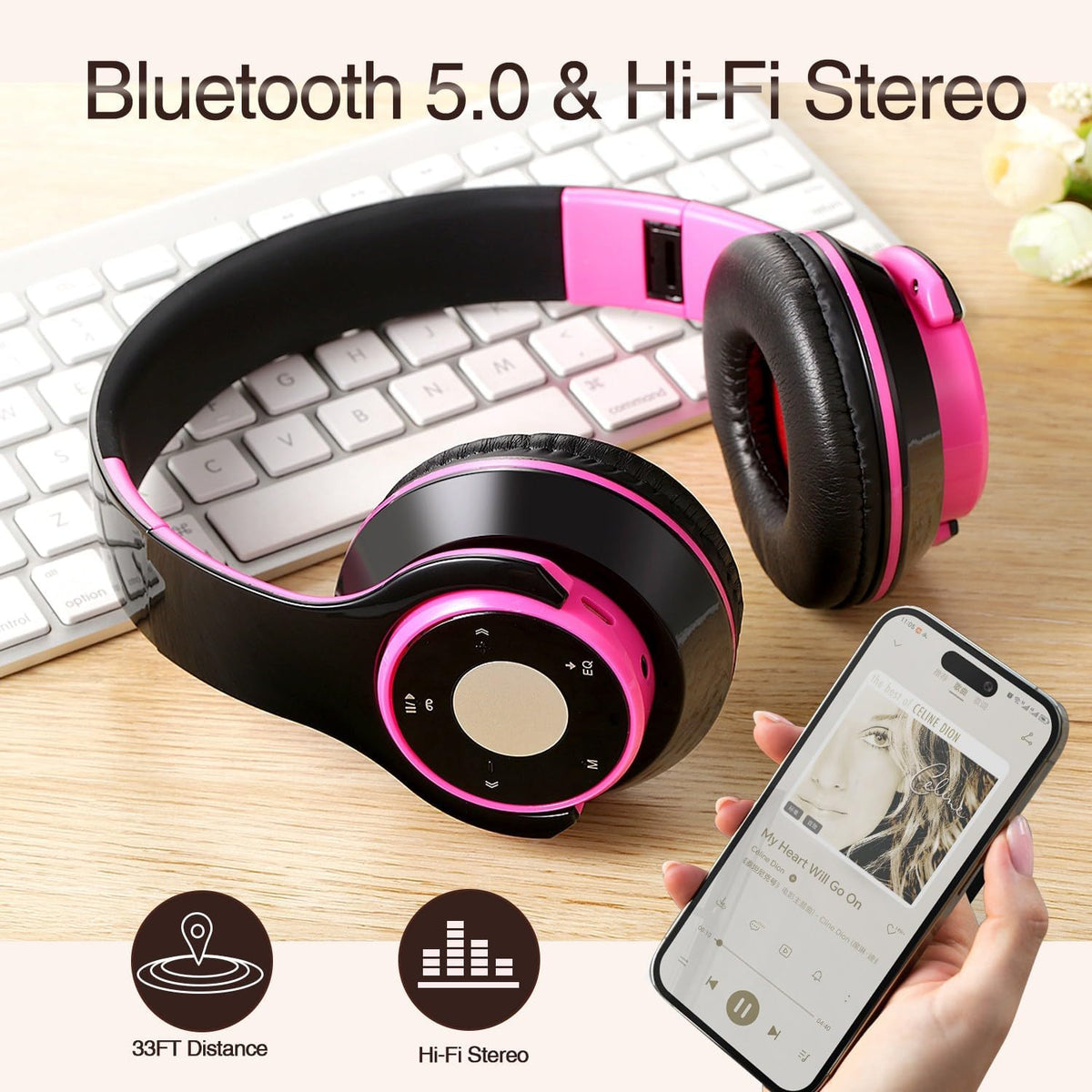 Great Sage over ear headset rose side profile control buttons