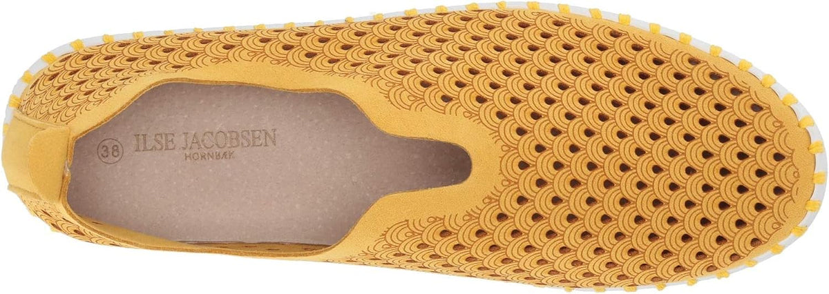 Close-up of laser-cut perforated upper detail on Ilse Jacobsen flat