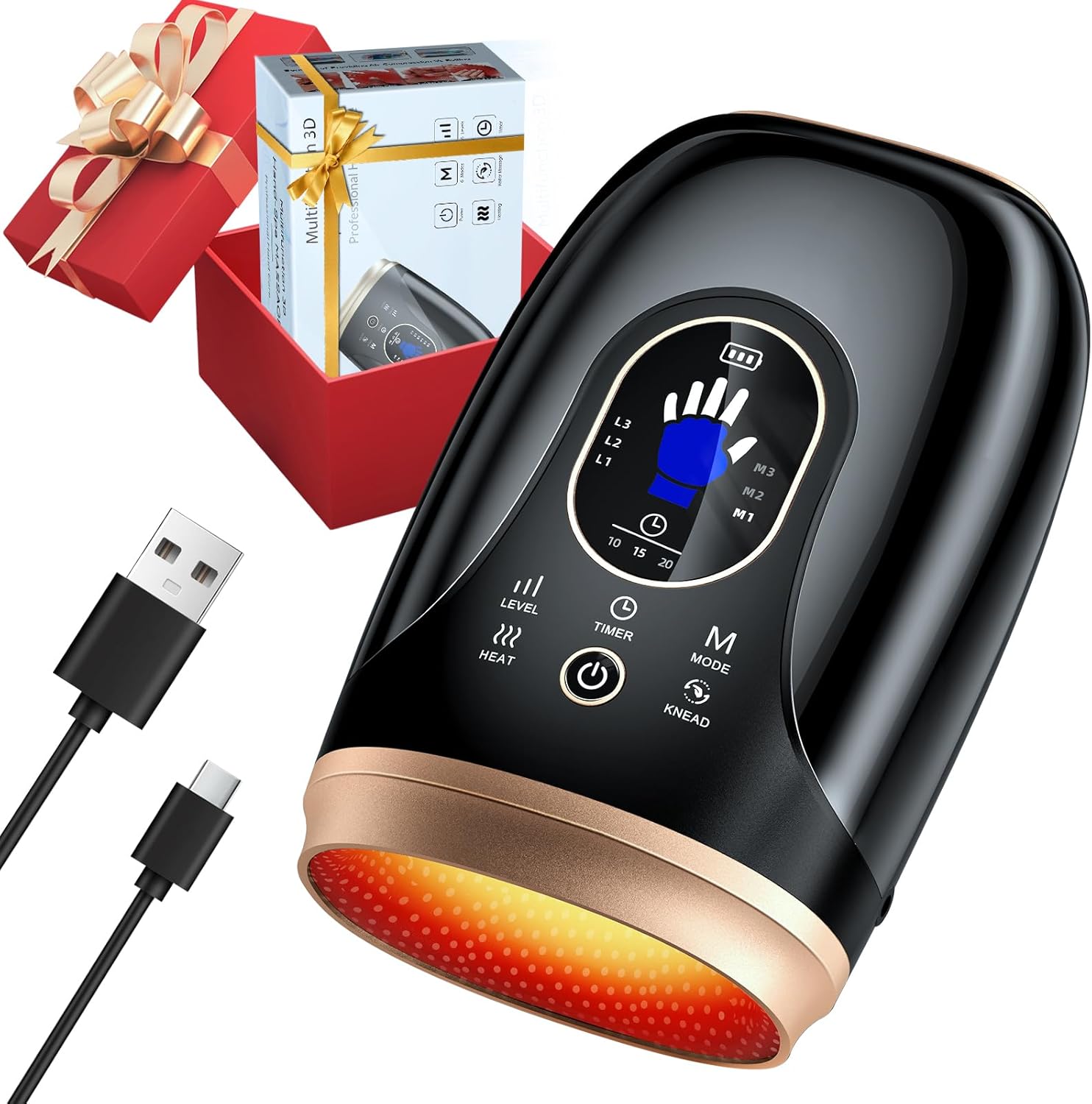 Ealken hand massager with heat and compression showing the premium white exterior and sleek front control panel view.