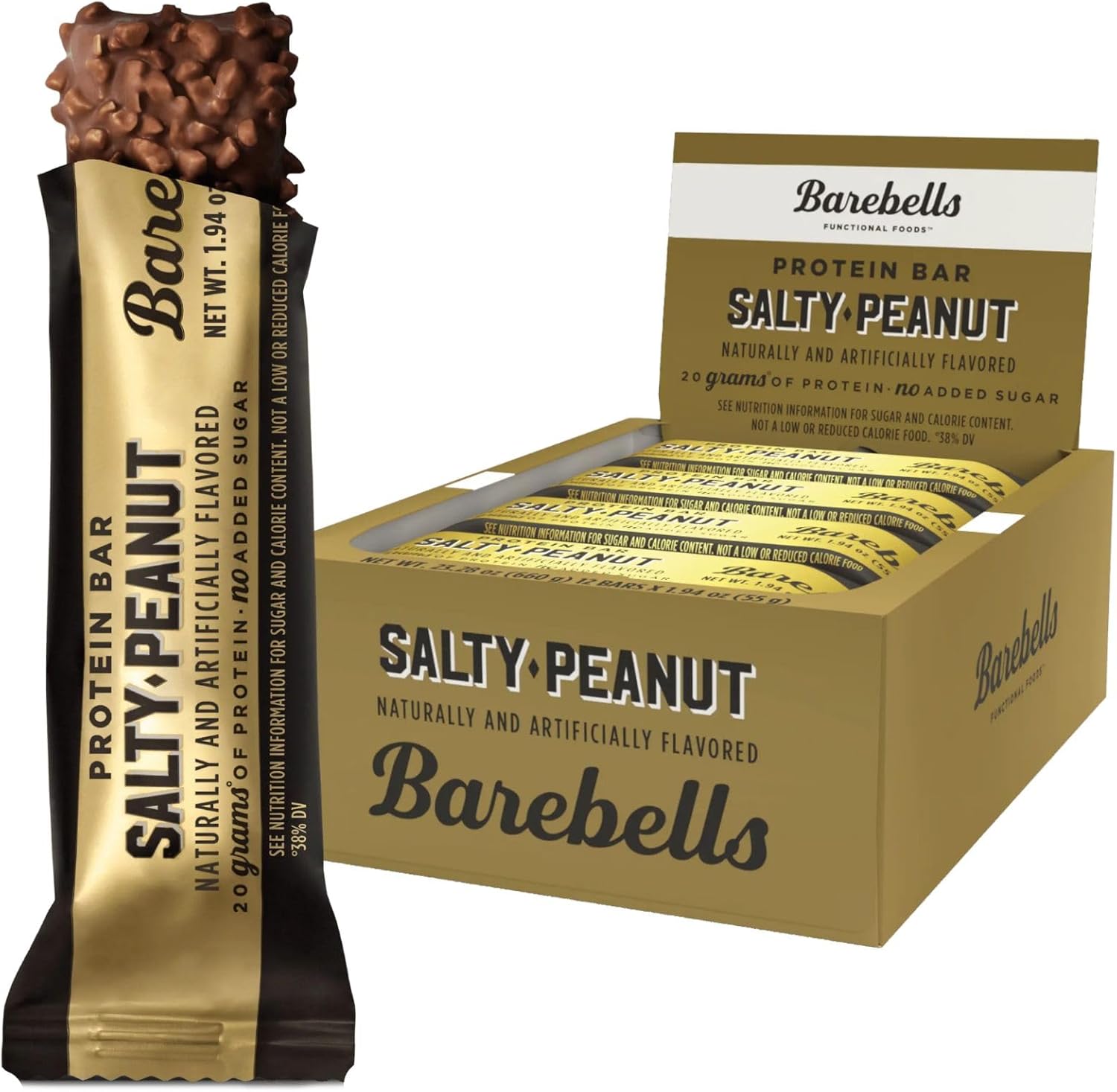 Barebells Salty Peanut Protein Bar 12 Count packaging front view on white background