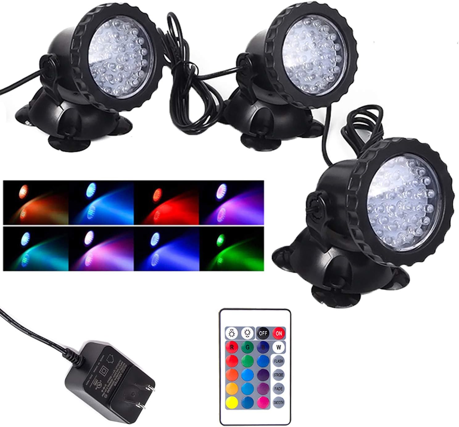 SHOYO Submersible RGB Pond Lights Set of 3 front view setup