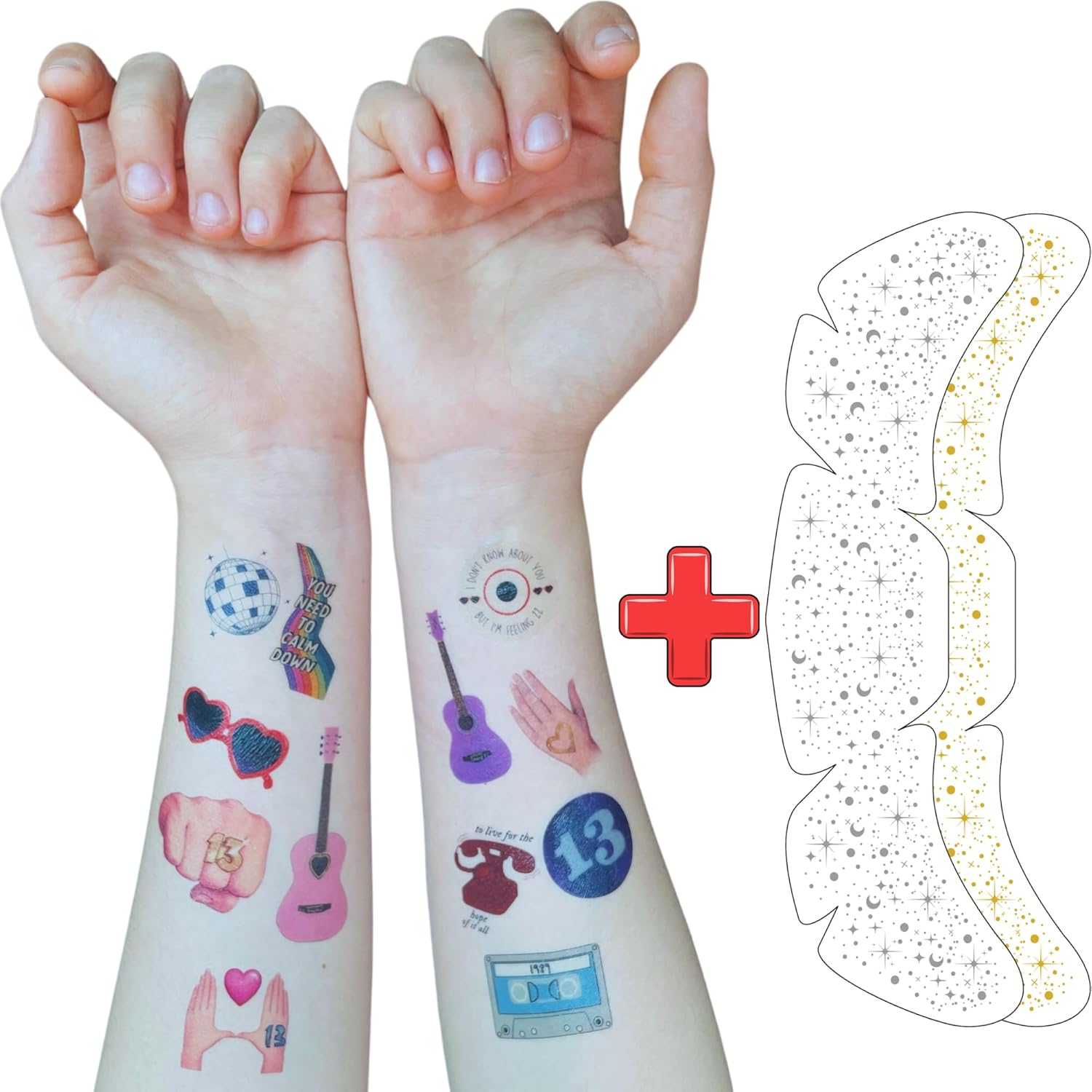 Backtopeia 50pcs temporary tattoos set with various hand and face sticker designs
