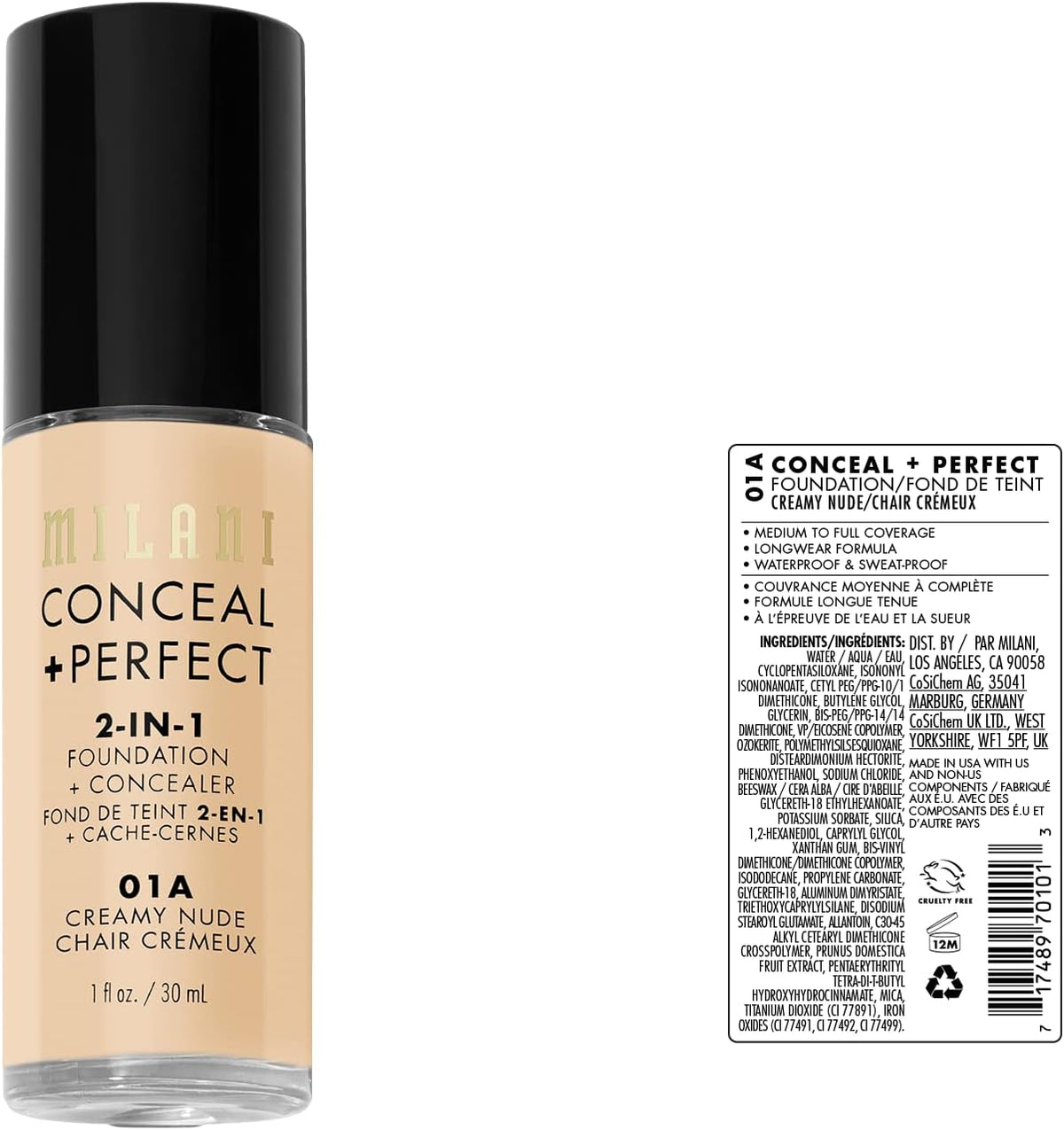 Milani Creamy Nude foundation liquid texture swatch