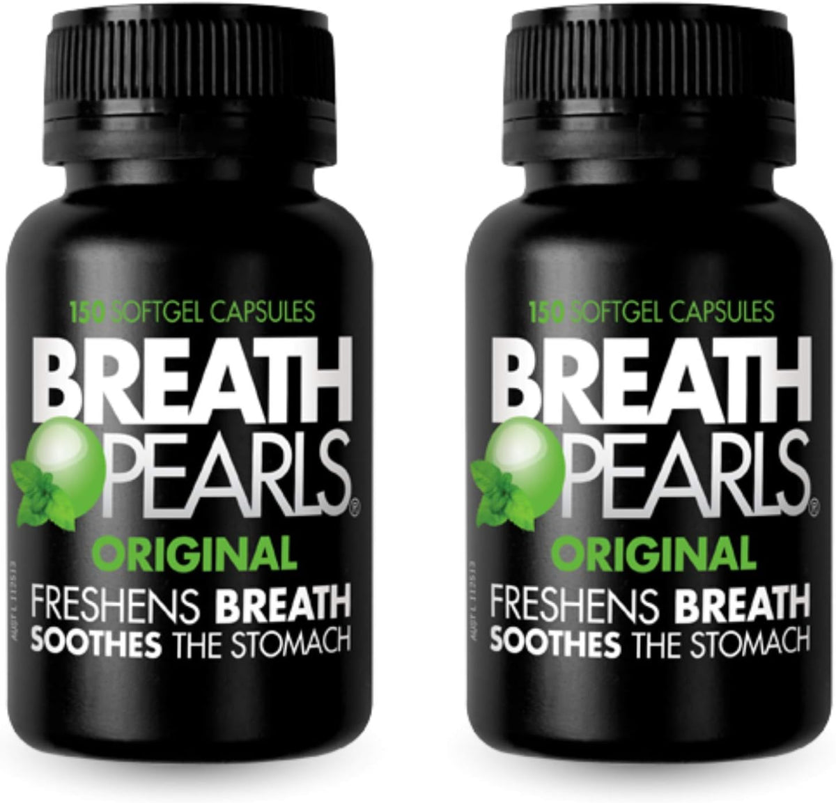 Breath Pearls Original two pack 300 softgels front view for natural fresh breath.