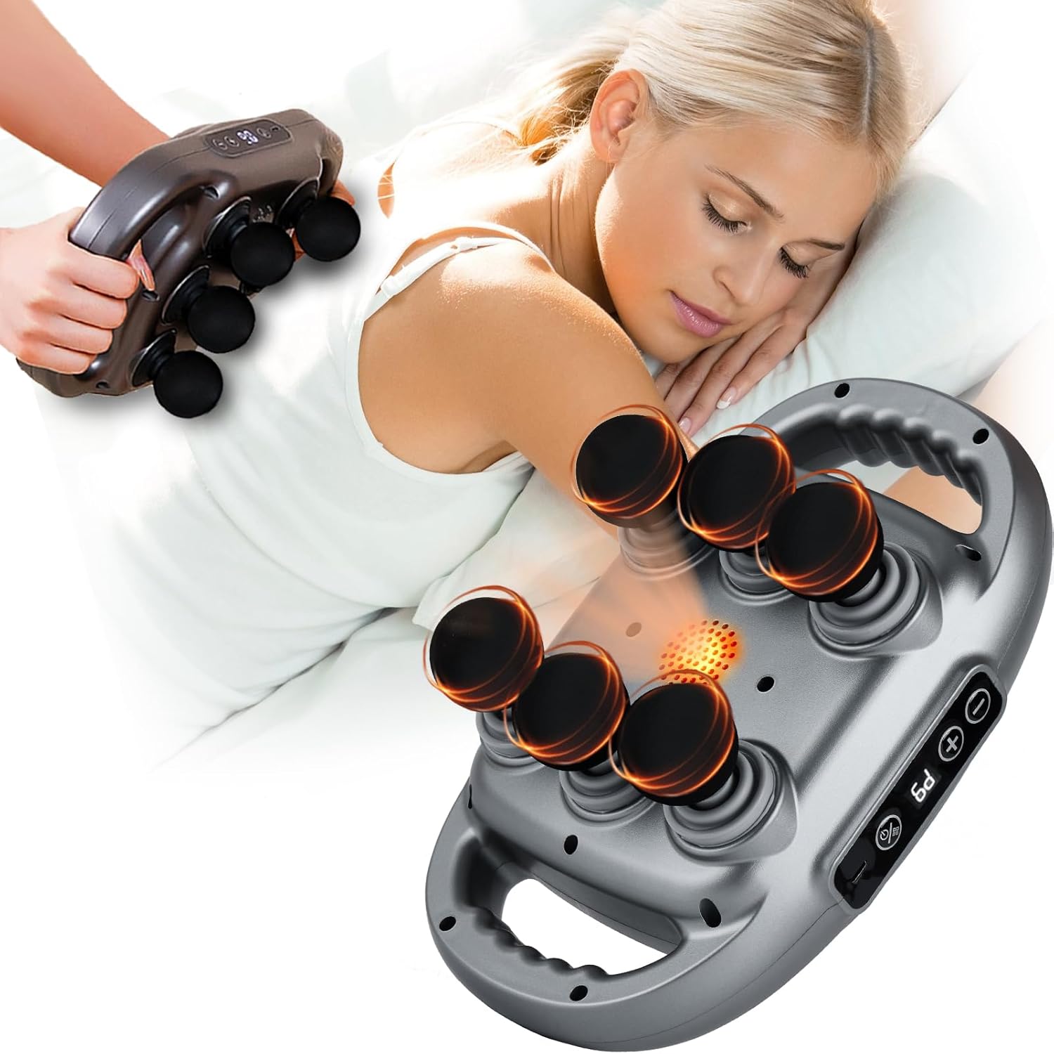 UFFAE 6 Head Deep Tissue Percussion Massage Gun front view showing the innovative multi ball massager layout