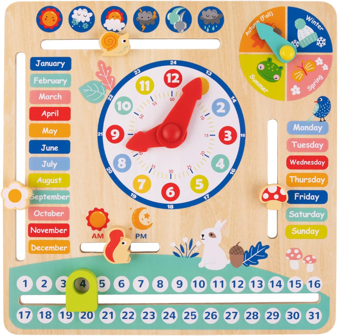 TOOKYLAND Montessori wooden learning calendar clock front view educational board for kids