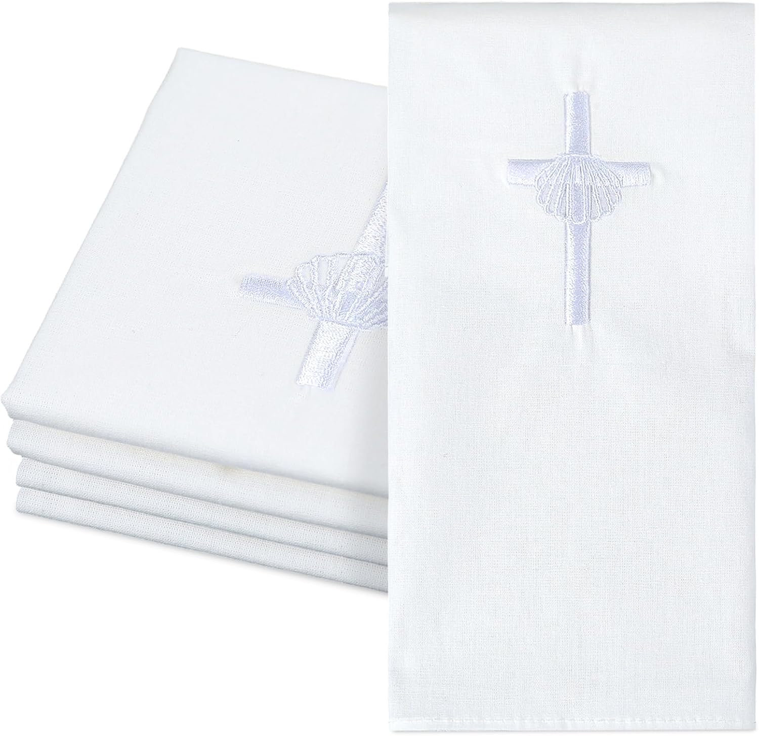 Tudomro pure linen baptismal napkins front view showing detailed cross embroidery
