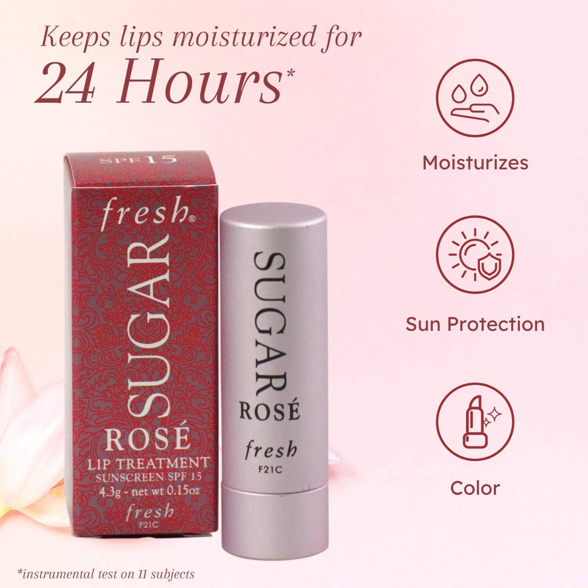 Fresh Sugar Rose Lip Treatment tube opened showing sheer pink tint