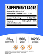 Pure retinol palmitate powder for eye health and vision support.