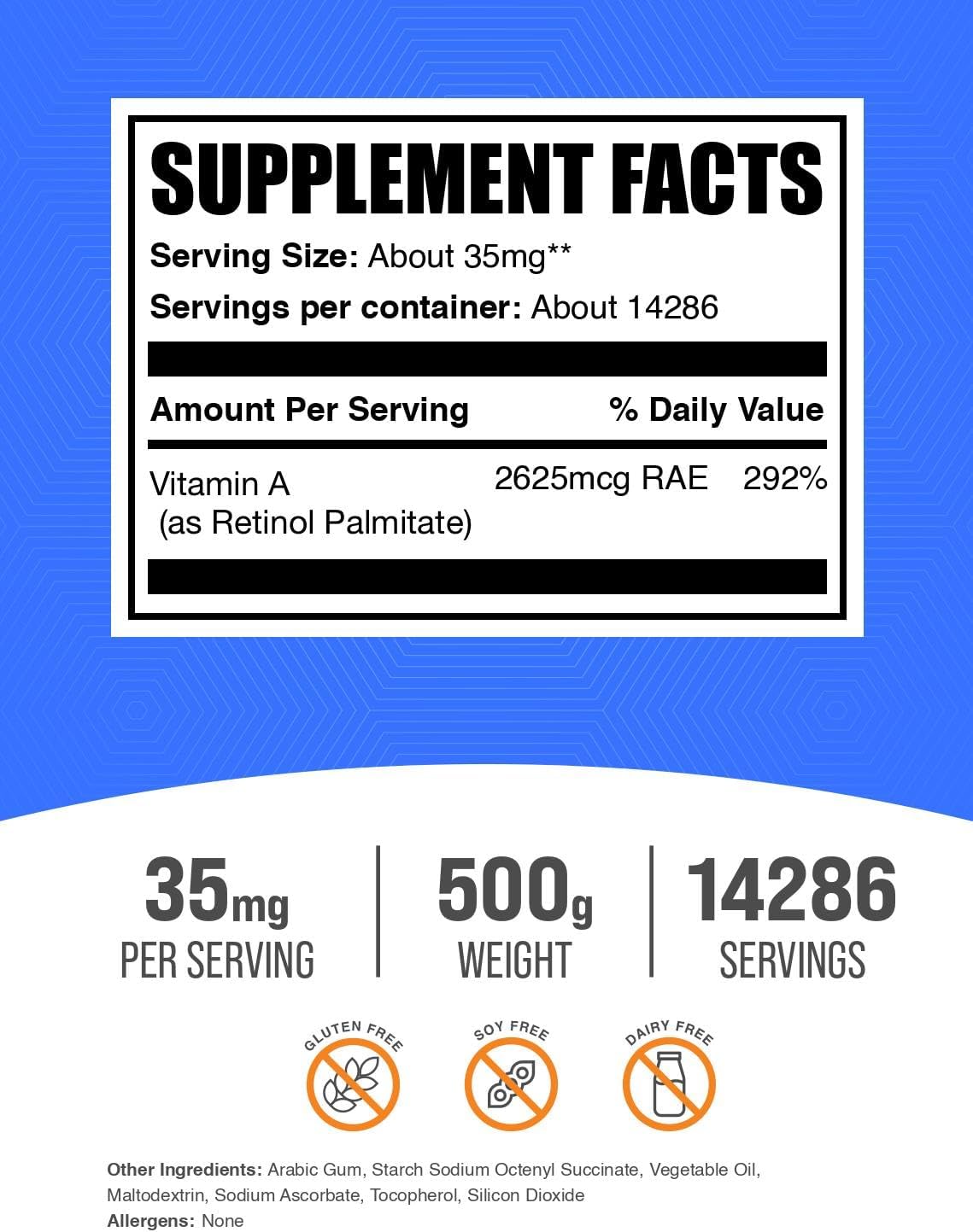 Pure retinol palmitate powder for eye health and vision support.